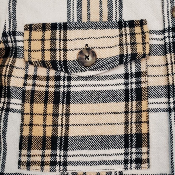 Sanctuary Button Down Plaid Shacket Womens Sz S Oversized Toffee - Picture 4 of 10